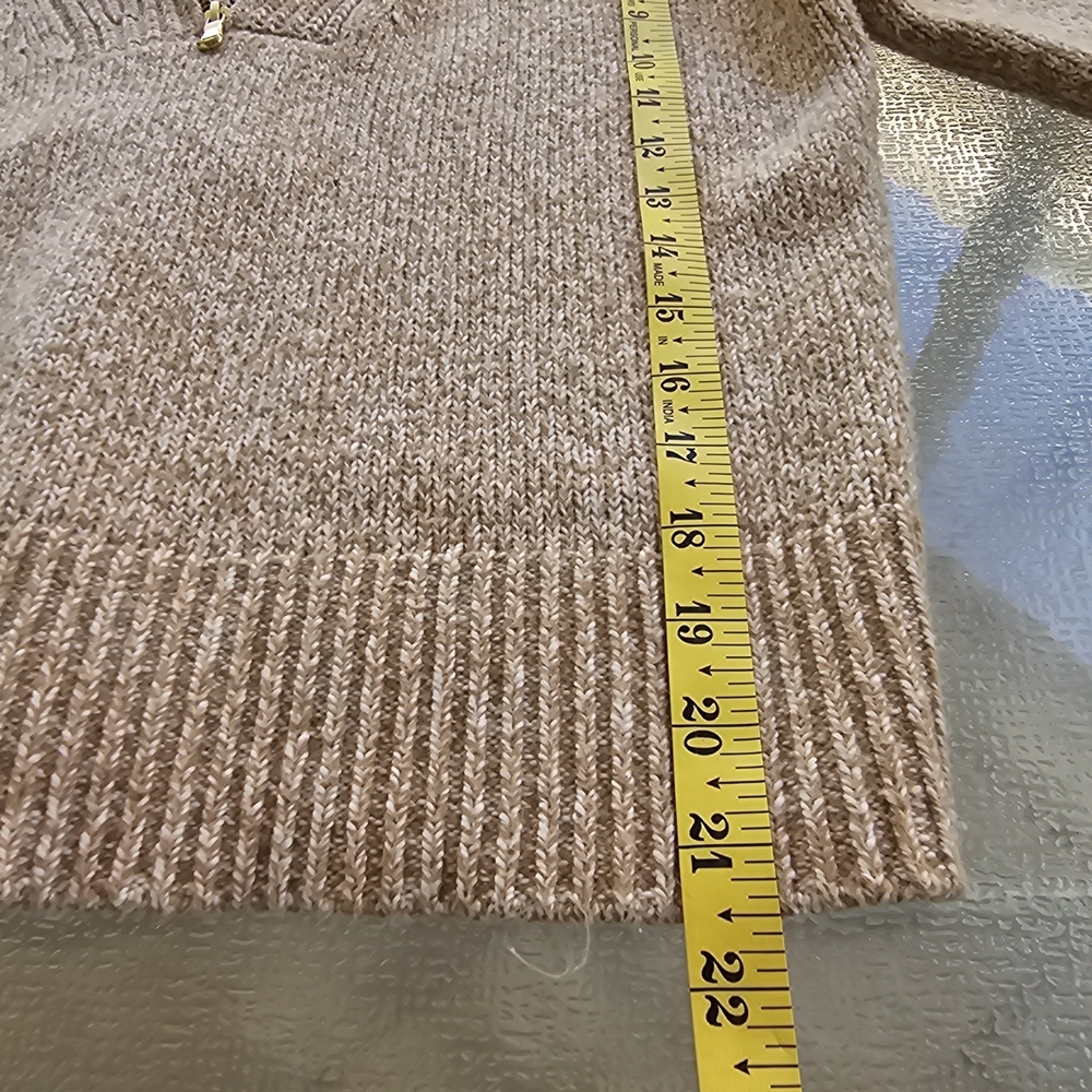 LOFT Neutral Half Zip Sweater Small Cozy Knit Minimalist Beige Ribbed Collar - Picture 10 of 12